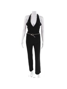 Paola Frani Womens Sleeveless Halter Neck Straight Leg Jumpsuit Black Size  8